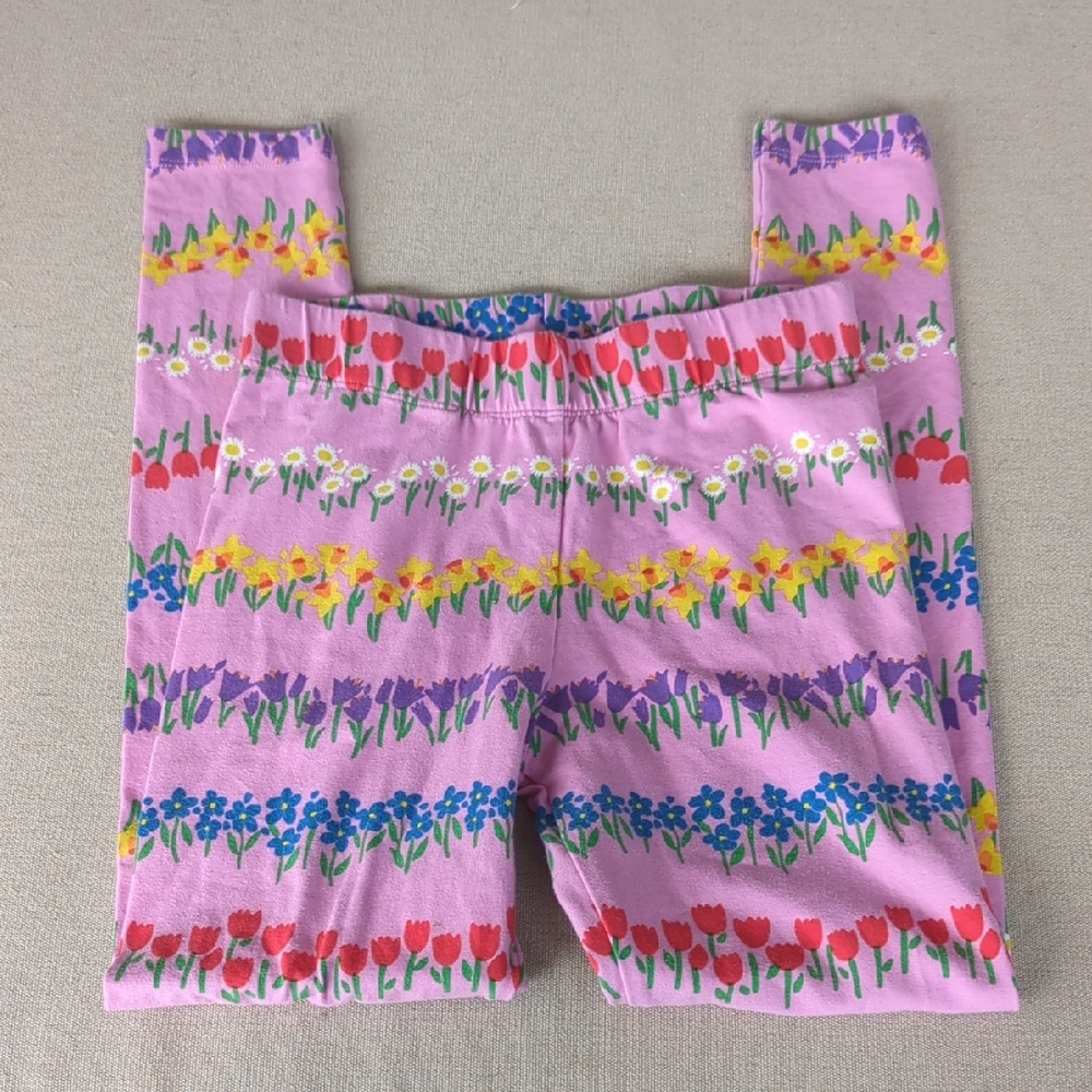 Mini Boden Pink Leggings with Blue Floral Design